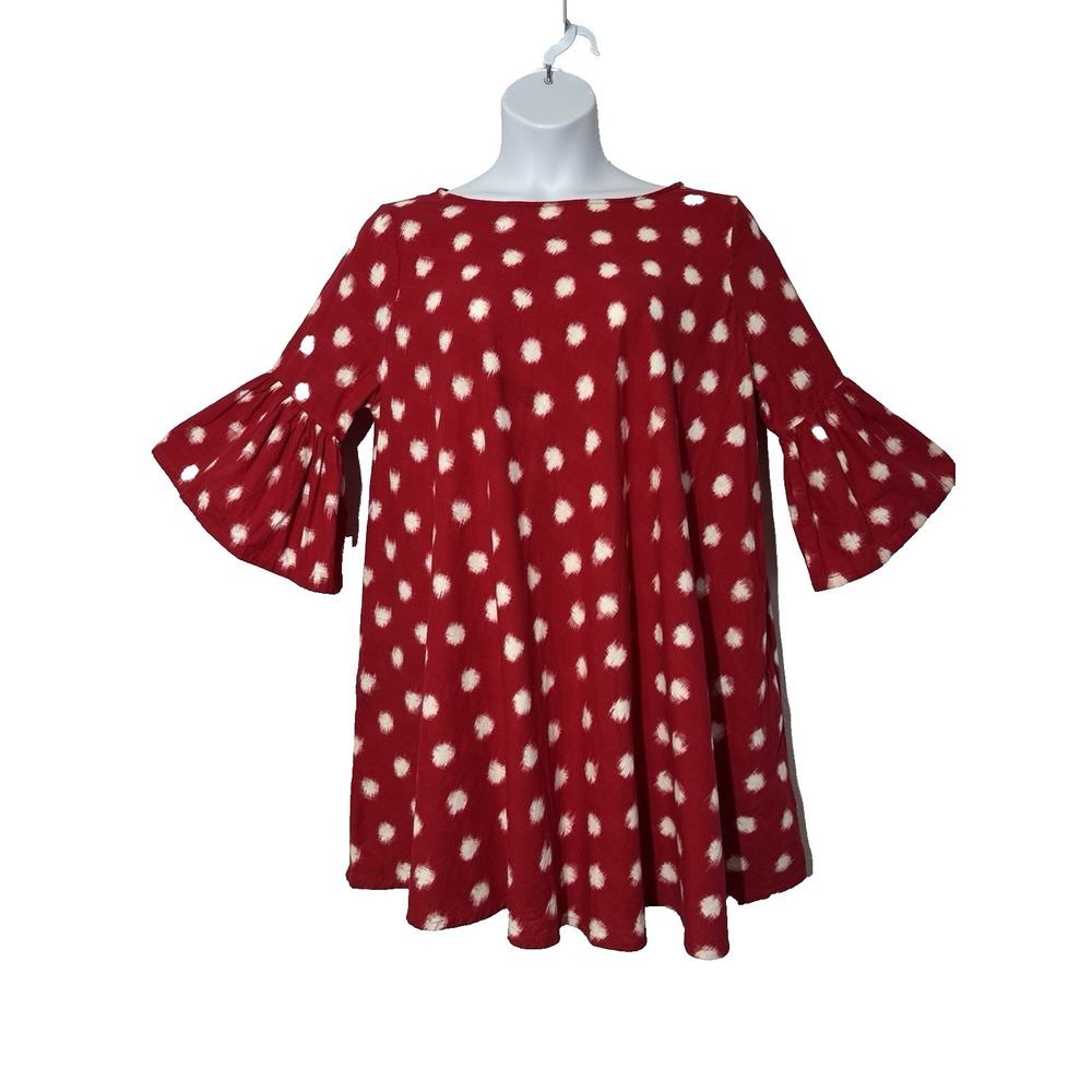 Nor Black Nor White Red Abstract White Dot Cotton Trapeze Dress With Pockets M/L
